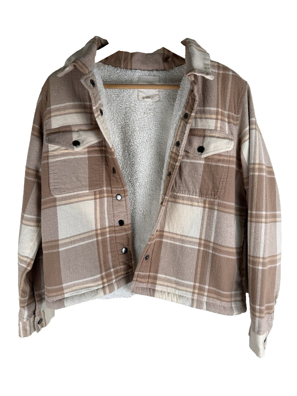 Lucky Brand Women's Plaid Snap-Front Sherpa Lined Shirt Jacket S Shacket Warm